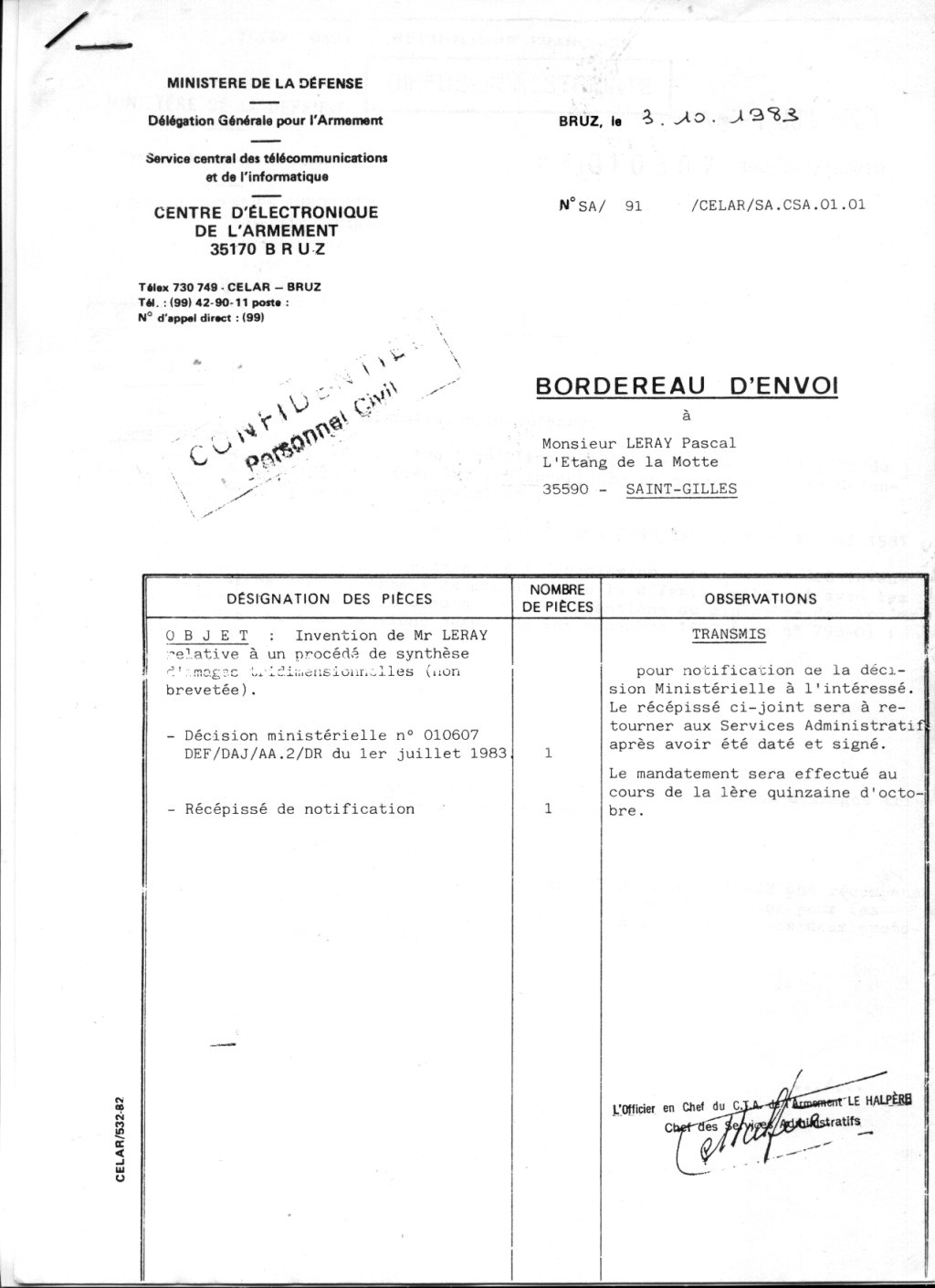 Les documents officiels concernant mon invention